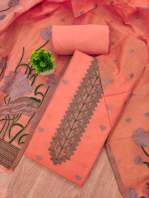 peach cotton jamdani dress material set 3