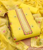 yellow chanderi cotton zari weaving dress material set
