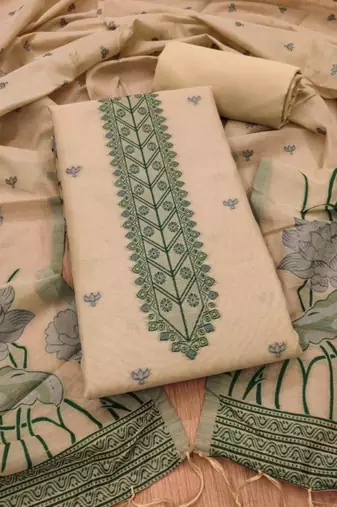 Chikoo jamdani weaving muga cotton 3 piece dress material