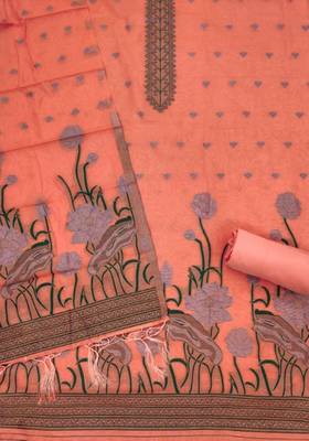 peach cotton jamdani dress material set 4