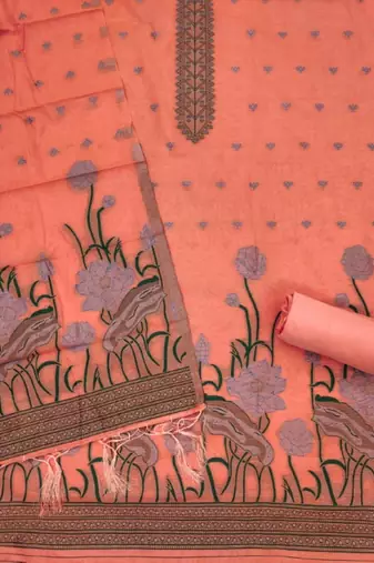 peach cotton jamdani dress material set