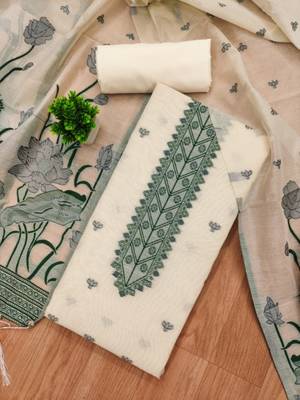 white cotton with jamdani dress material set 3