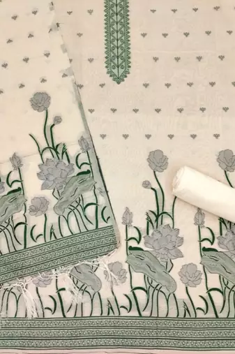 white cotton with jamdani dress material set