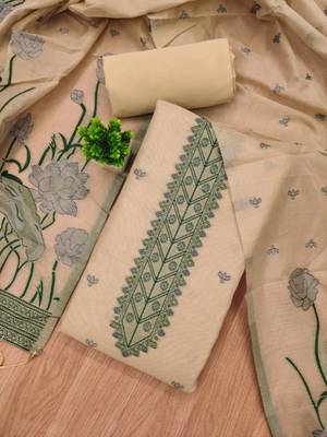 chikoo cotton with jamdani dress material set 3