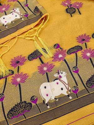 yellow cotton jamdani dress material set 2
