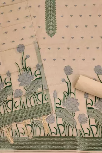 chikoo cotton with jamdani dress material set