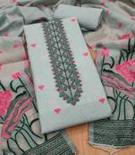 grey muga cotton with jamdani weaving 3-piece dress material set