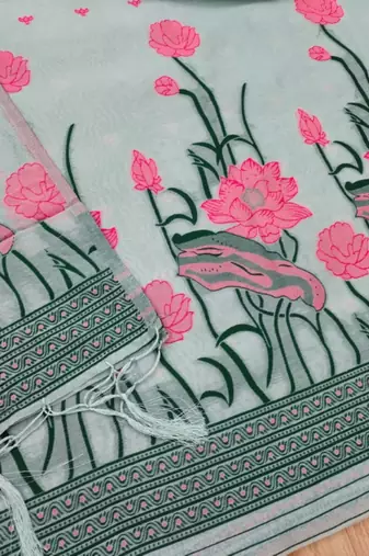 grey cotton with jamdani dress material set