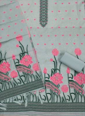 grey cotton with jamdani dress material set 4