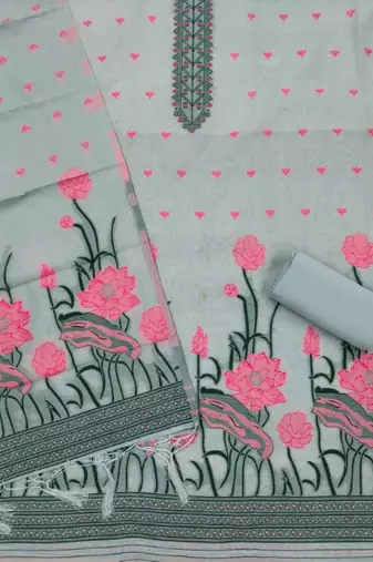grey cotton with jamdani dress material set