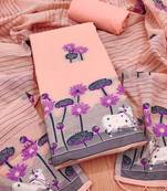 peach muga cotton jamdani weaving 3-piece dress material set