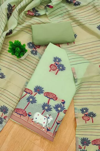 pista cotton jamdani dress material set