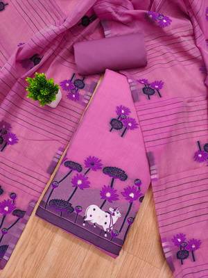 pink cotton jamdani dress material set 3