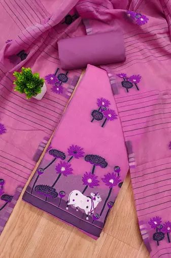 pink cotton jamdani dress material set