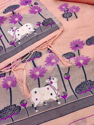 peach cotton jamdani dress material set 2