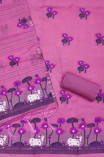 pink cotton jamdani dress material set