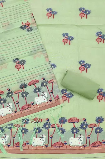 pista cotton jamdani dress material set