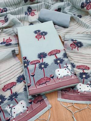 grey cotton jamdani dress material set 1
