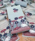 grey muga cotton jamdani weaving 3-piece dress material set