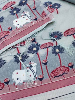 grey cotton jamdani dress material set 2