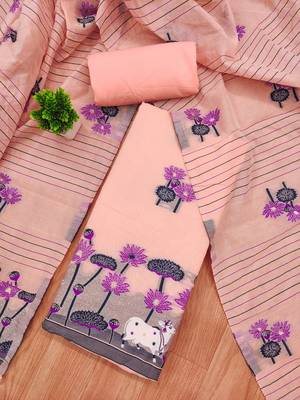 peach cotton jamdani dress material set 3