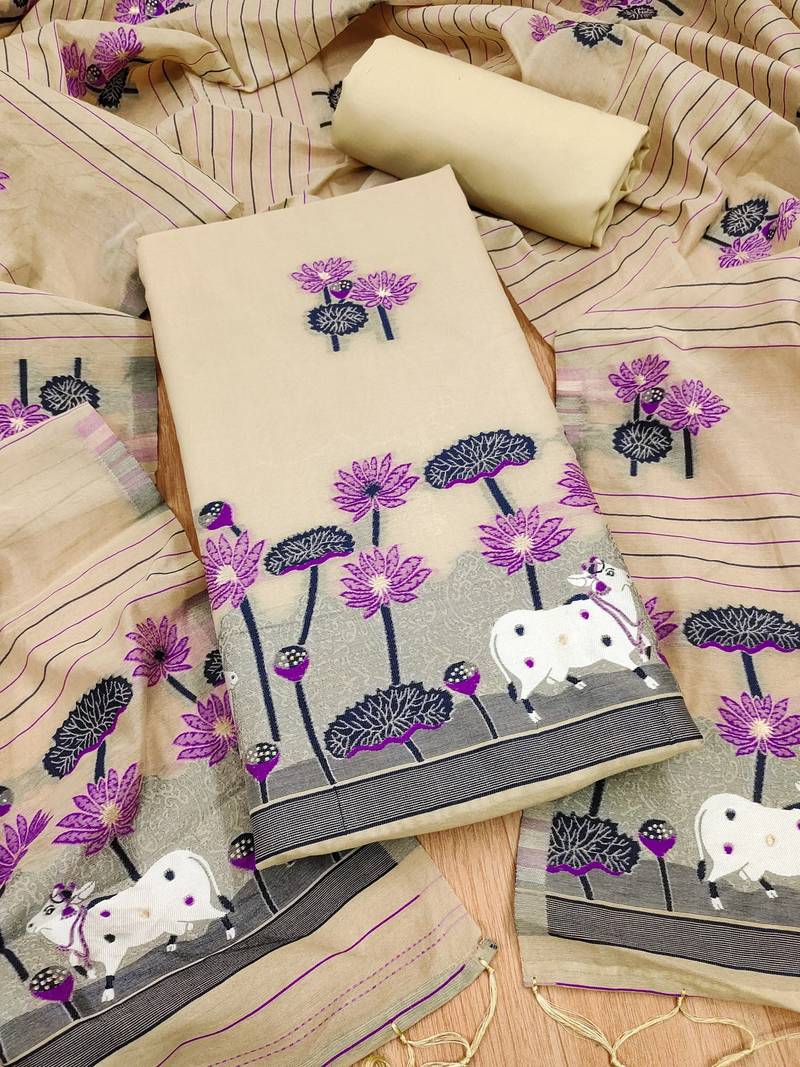 chiku muga cotton jamdani weaving 3-piece dress material set