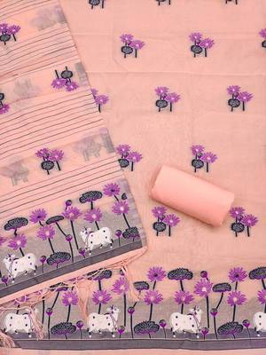 peach cotton jamdani dress material set 4