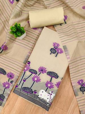 chiku cotton jamdani dress material set 3