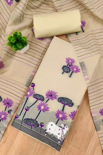 chiku cotton jamdani dress material set
