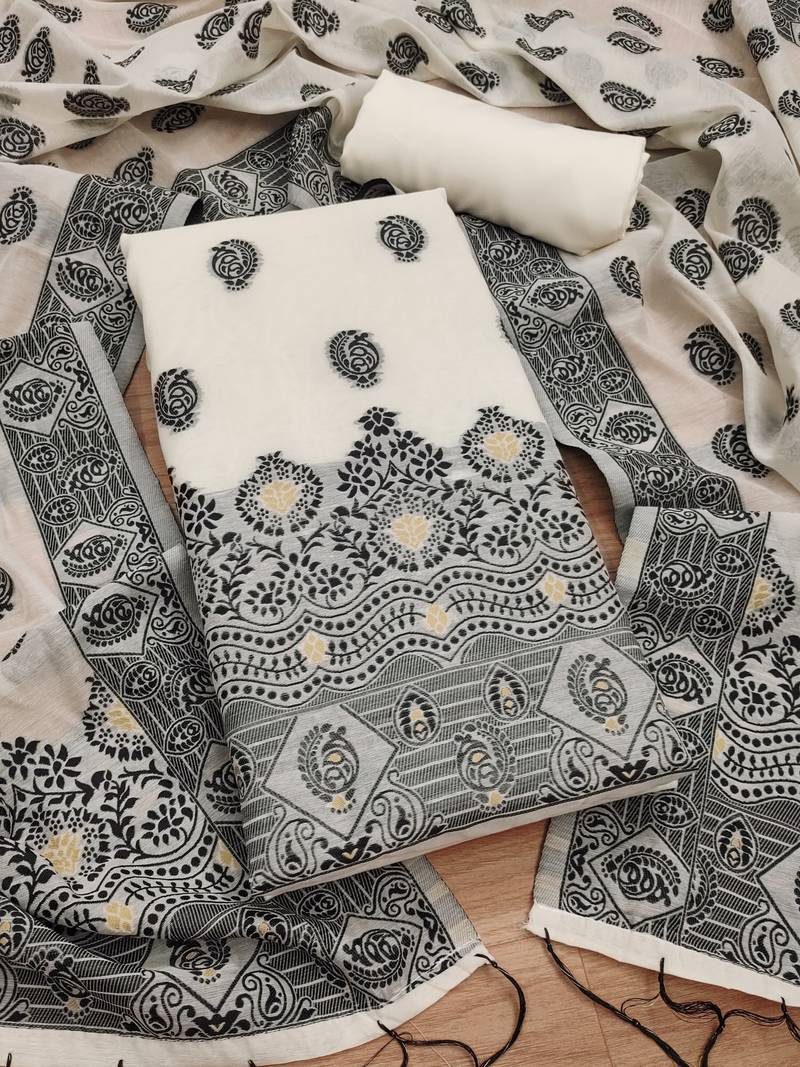 black resham weaving chanderi cotton 3-piece dress material