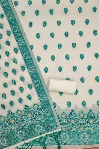 teal resham chanderi cotton dress material