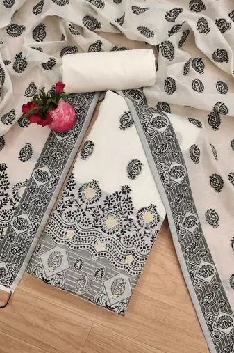 black resham chanderi cotton dress material