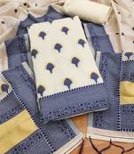 navy blue chanderi cotton 3-piece resham weaving dress material