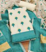 teal chanderi cotton 3-piece resham weaving dress material