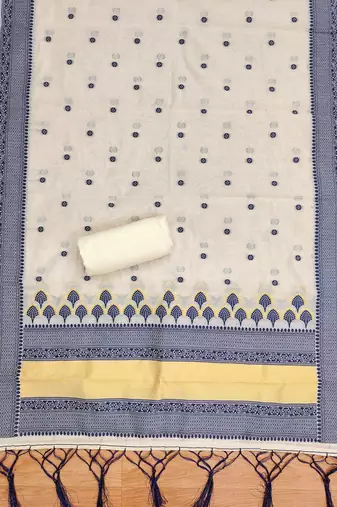 navy blue chanderi cotton resham dress material
