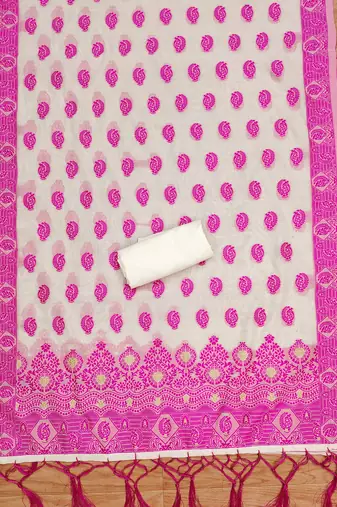 pink resham chanderi cotton dress material