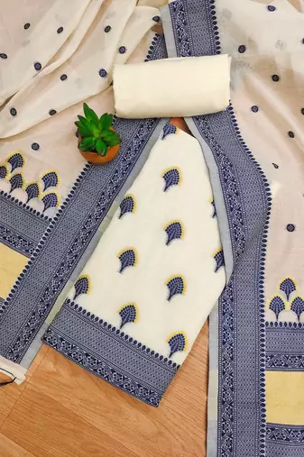 navy blue chanderi cotton resham dress material