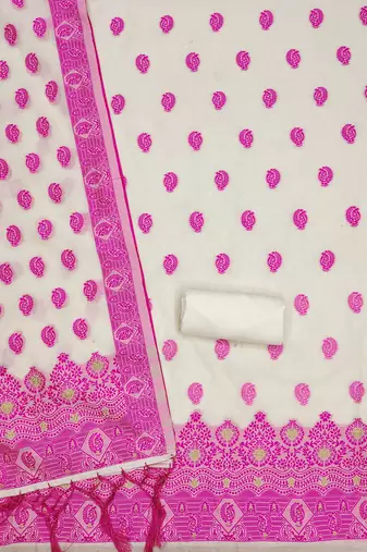 pink resham chanderi cotton dress material