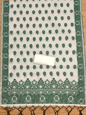 bottle green resham chanderi cotton dress material 2
