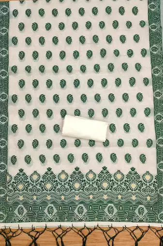 bottle green resham chanderi cotton dress material