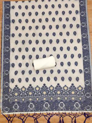 navy blue resham chanderi cotton dress material
 2