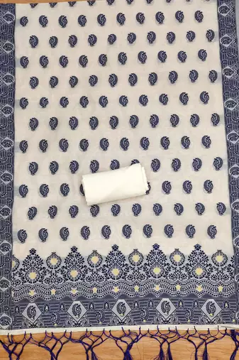 navy blue resham chanderi cotton dress material
