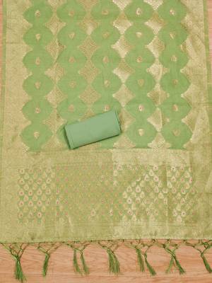 unstitched pista chanderi cotton set with zari work 2