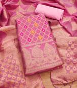 unstitched pink chanderi cotton 3-piece set with zari work