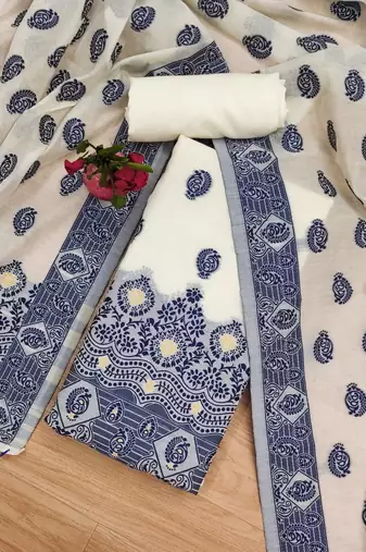 navy blue resham chanderi cotton dress material