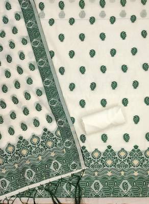 bottle green resham chanderi cotton dress material 4