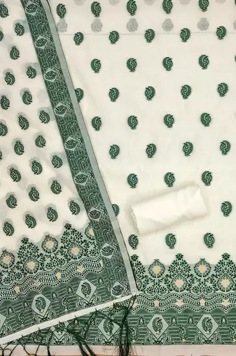 bottle green resham chanderi cotton dress material