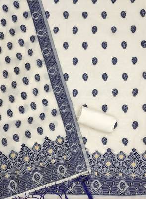 navy blue resham chanderi cotton dress material
 4