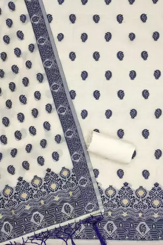 navy blue resham chanderi cotton dress material