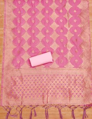 unstitched pink chanderi cotton set with zari work 2